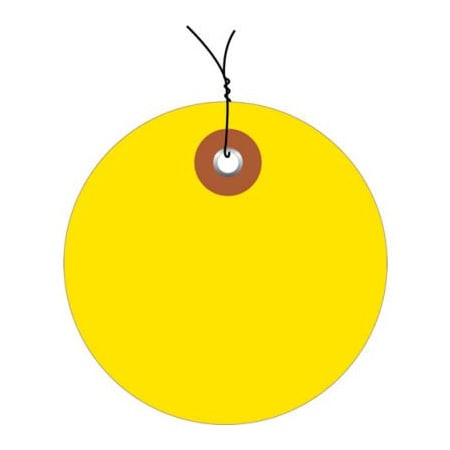 Box Packaging Plastic Circle Tags, Pre Wired, 3" Dia., Yellow, 100/Pack G26073W